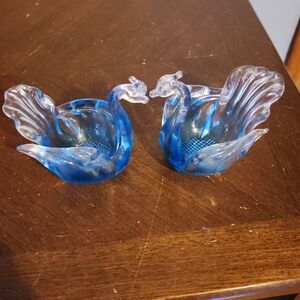 Pair Glass Swans